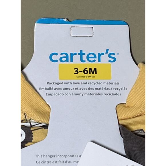 Carter’s Baby 2 Pieces 3-6M White W/Gray Stripes And Yellow W/Trucks - Picture 5 of 5